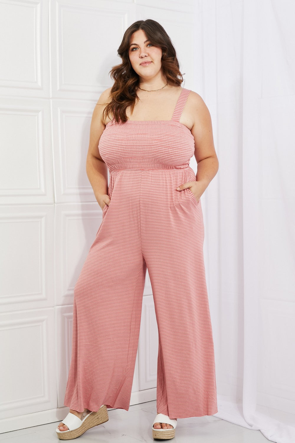 Zenana Only Exception Full Size Striped Jumpsuit free shipping -Oh Em Gee Boutique