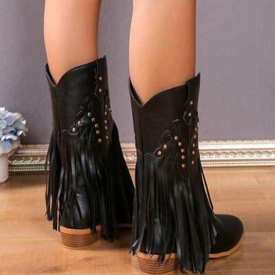 Studded Fringe PU Leather Boots free shipping -Oh Em Gee Boutique