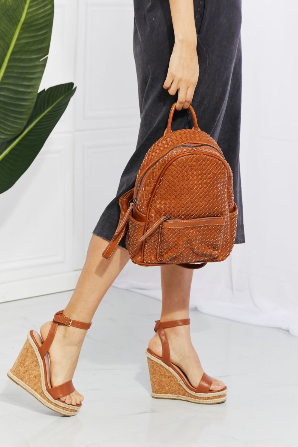 SHOMICO Certainly Chic Faux Leather Woven Backpack free shipping -Oh Em Gee Boutique