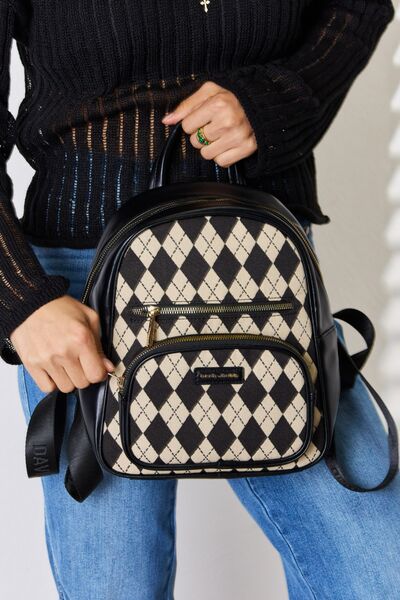 David Jones Argyle Pattern PU Leather Backpack free shipping -Oh Em Gee Boutique