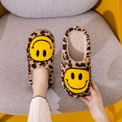 Melody Smiley Face Leopard Slippers free shipping -Oh Em Gee Boutique