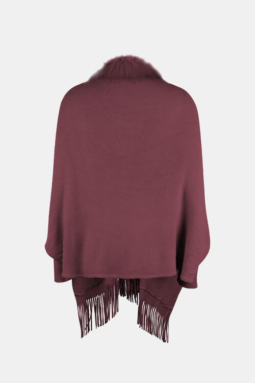 Fringe Open Front Long Sleeve Poncho free shipping -Oh Em Gee Boutique