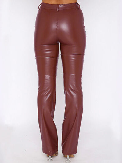 PU Leather High Waist Straight Pants free shipping -Oh Em Gee Boutique