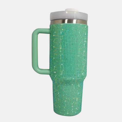 Rhinestone Stainless Steel Tumbler with Straw free shipping -Oh Em Gee Boutique