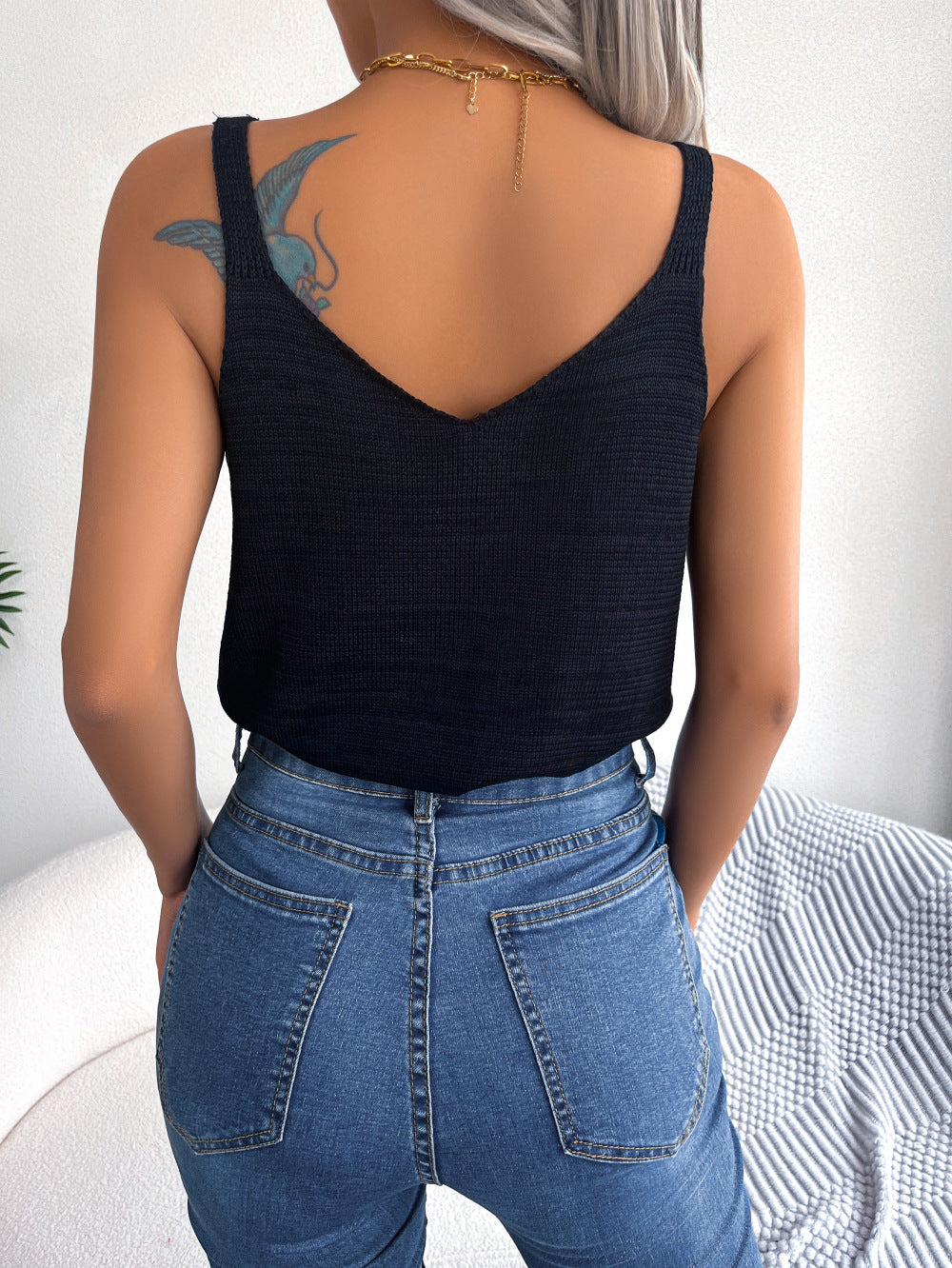 Openwork Scoop Neck Knit Tank Top free shipping -Oh Em Gee Boutique