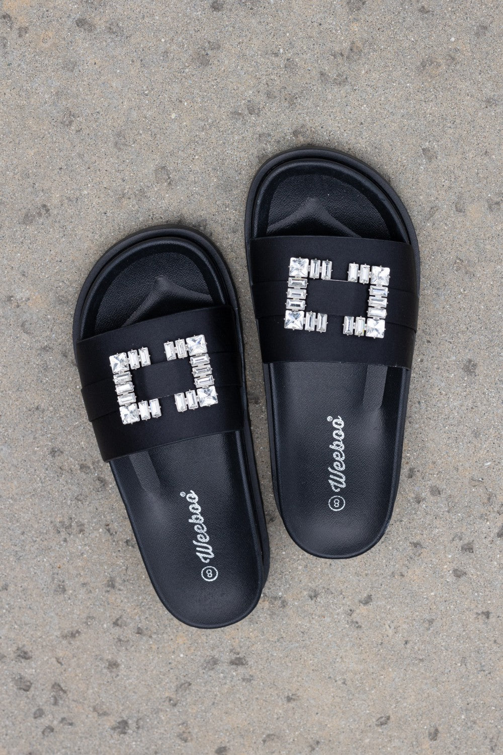 Weeboo Crystal Skies Rhinestone Buckle Slide Sandals free shipping -Oh Em Gee Boutique