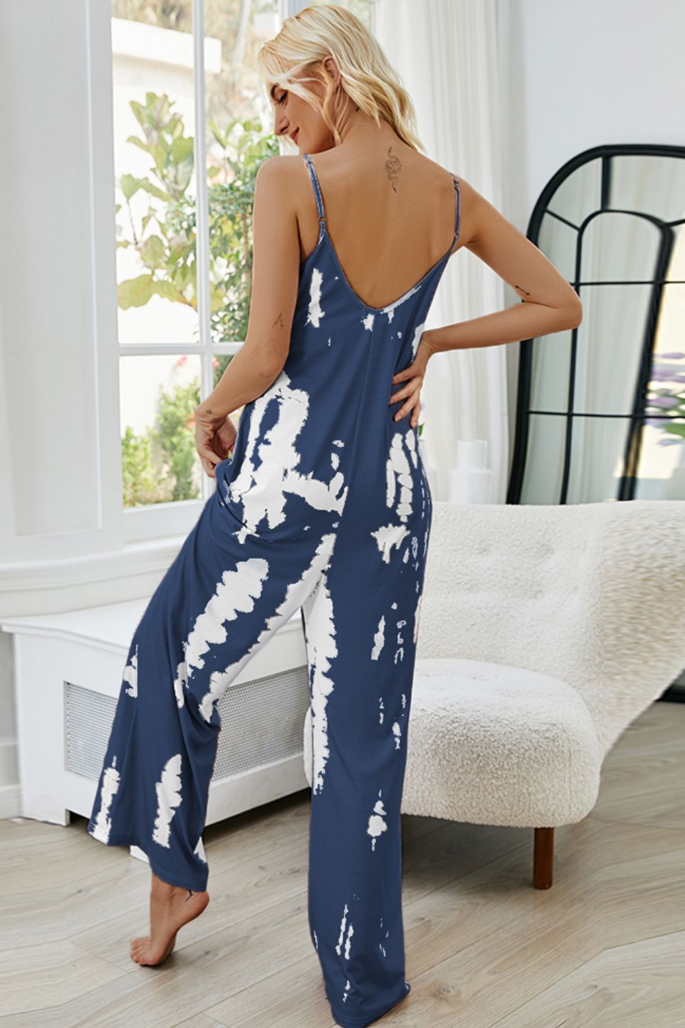 Tie-Dye Spaghetti Strap Jumpsuit with Pockets free shipping -Oh Em Gee Boutique