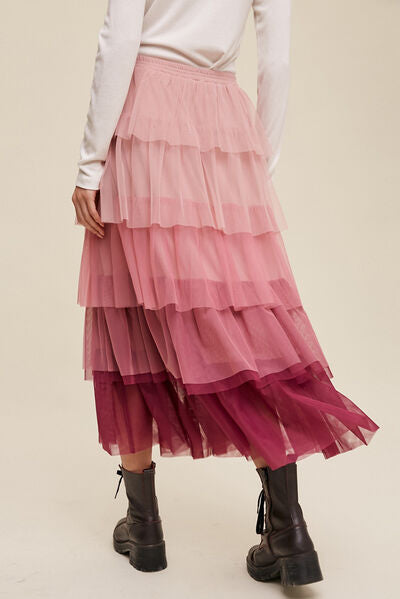 Elastic Waist Layered Tulle Midi Skirt free shipping -Oh Em Gee Boutique