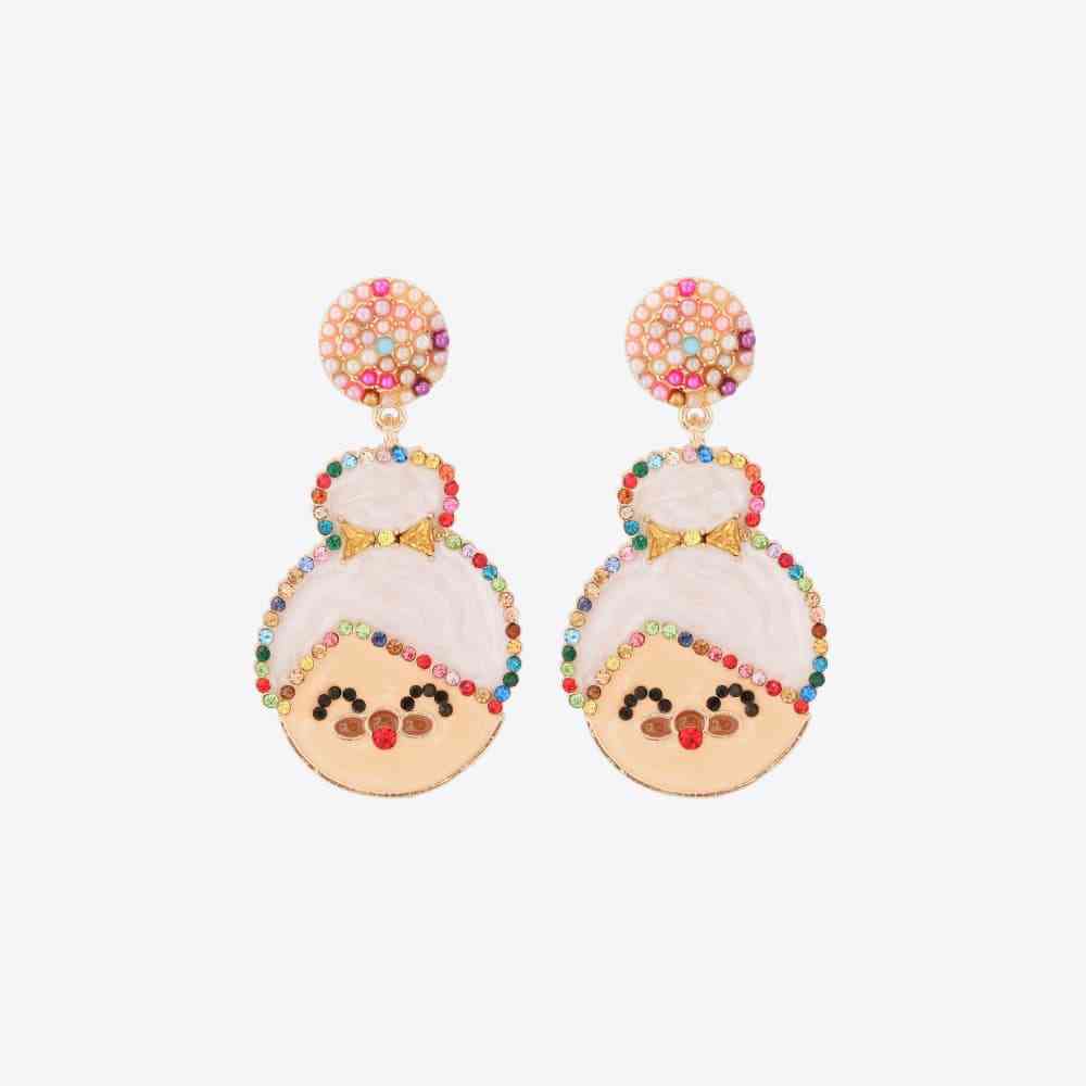 Christmas Rhinestone Alloy Mrs. Claus Earrings free shipping -Oh Em Gee Boutique