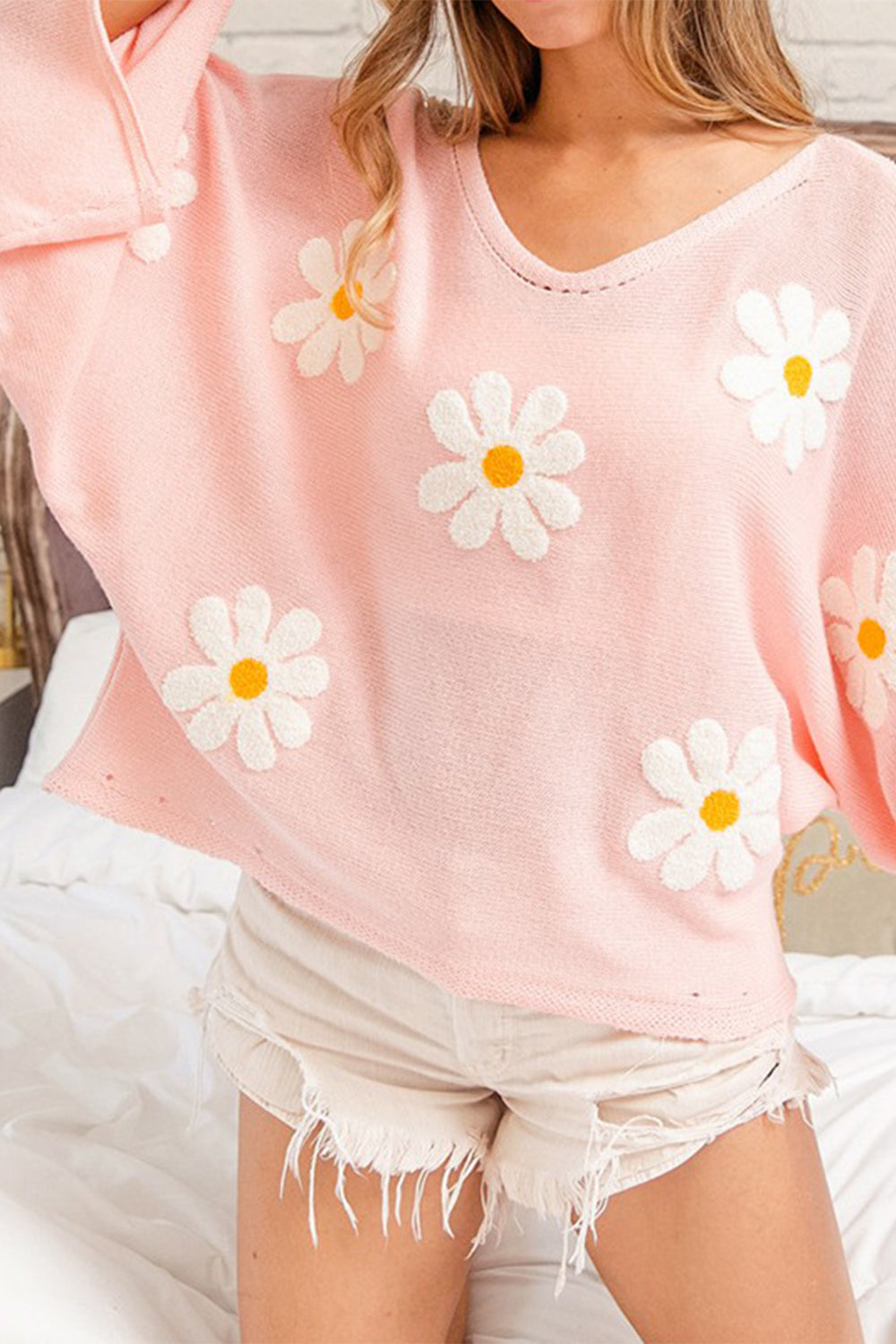 Flower Pattern Long Sleeve Sweater free shipping -Oh Em Gee Boutique