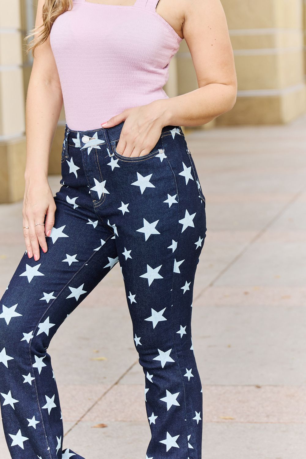 Judy Blue Janelle Full Size High Waist Star Print Flare Jeans free shipping -Oh Em Gee Boutique