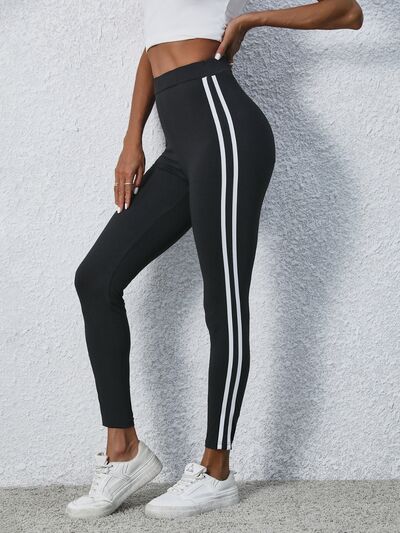 High Waist Striped Cropped Leggings free shipping -Oh Em Gee Boutique