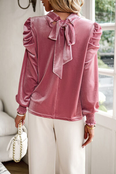 Mock Neck Puff Sleeve Blouse free shipping -Oh Em Gee Boutique