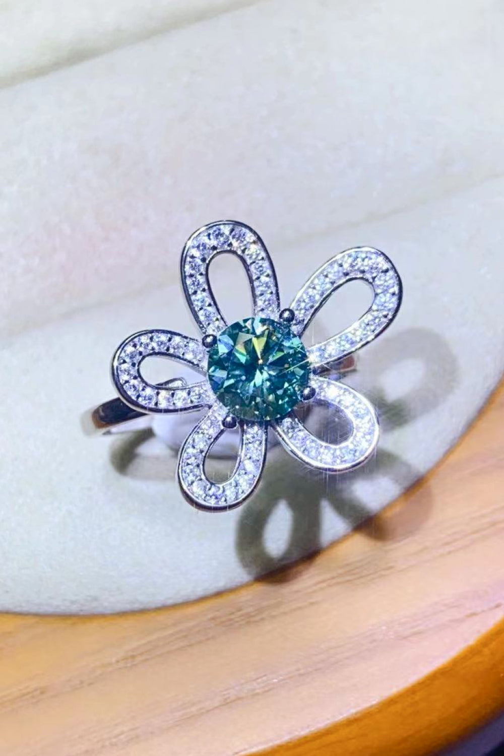 1 Carat Moissanite Flower Shape Open Ring free shipping -Oh Em Gee Boutique