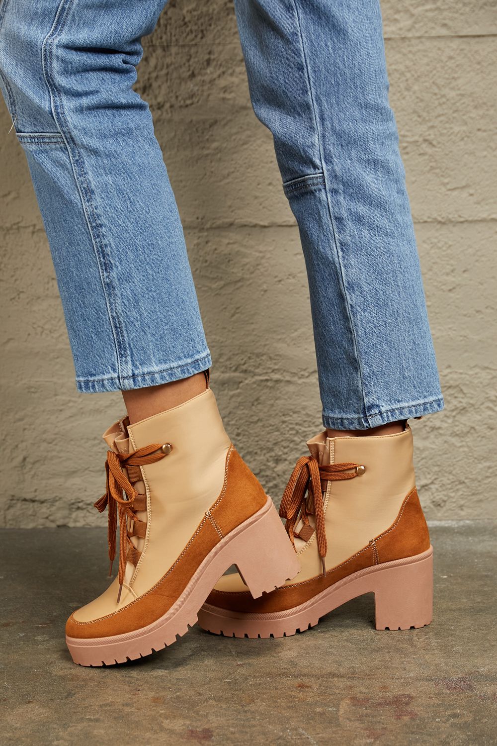 East Lion Corp Lace Up Lug Booties free shipping -Oh Em Gee Boutique