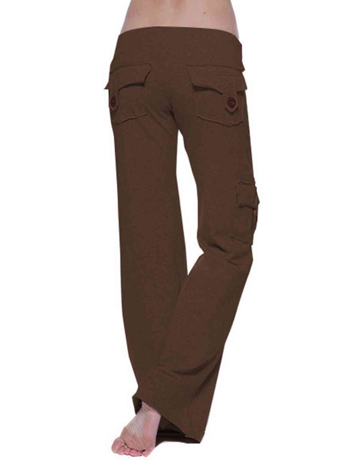 Mid Waist Pants with Pockets free shipping -Oh Em Gee Boutique