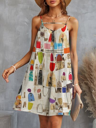 Printed Spaghetti Strap Mini Dress free shipping -Oh Em Gee Boutique