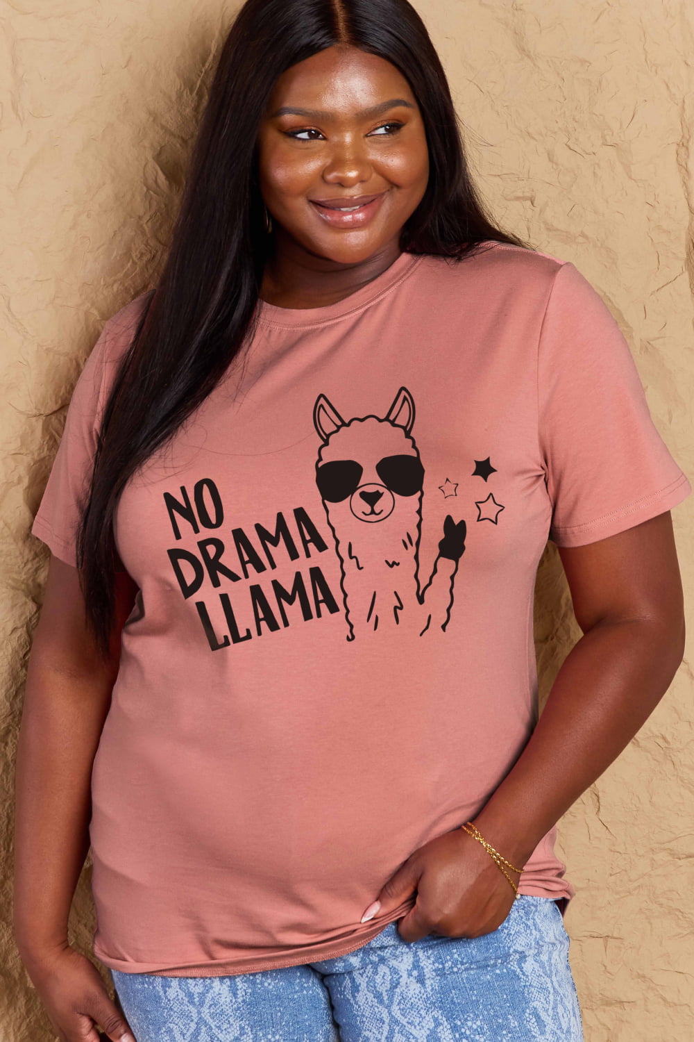 Simply Love Full Size NO DRAMA LLAMA Graphic Cotton Tee free shipping -Oh Em Gee Boutique