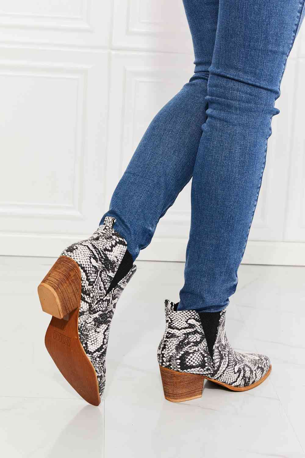MMShoes Back At It Point Toe Bootie in Snakeskin free shipping -Oh Em Gee Boutique