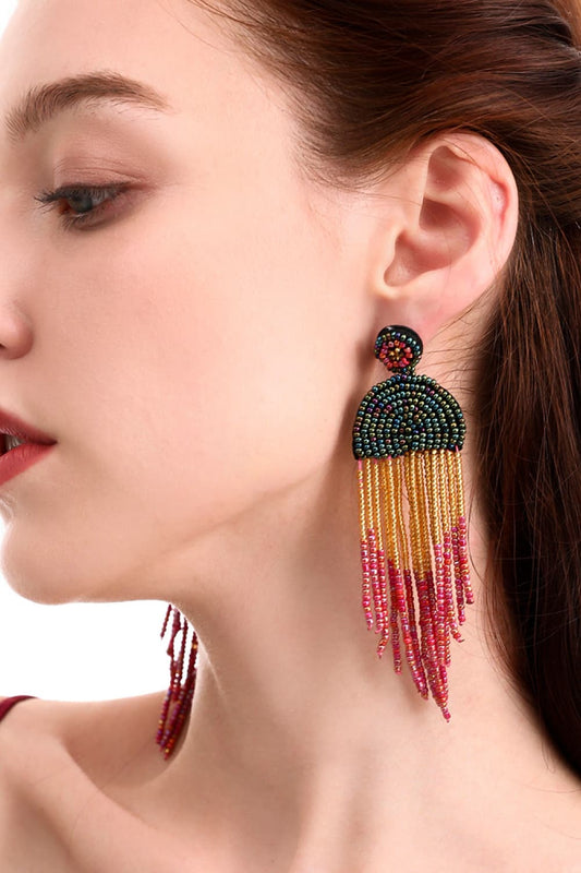 Beaded Fringe Dangle Earrings free shipping -Oh Em Gee Boutique