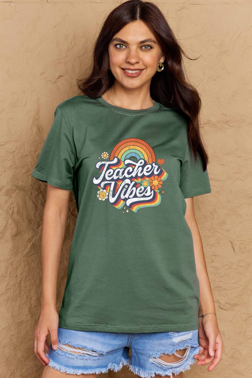 Simply Love Full Size TEACHER VIBES Graphic Cotton T-Shirt free shipping -Oh Em Gee Boutique