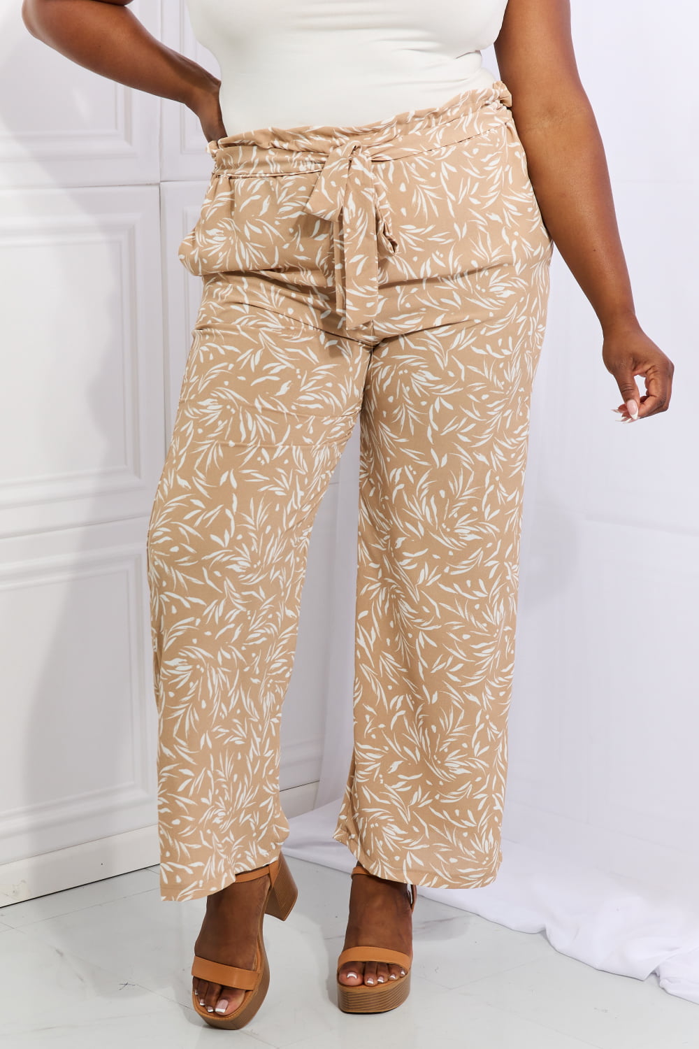 Heimish Right Angle Full Size Geometric Printed Pants in Tan free shipping -Oh Em Gee Boutique
