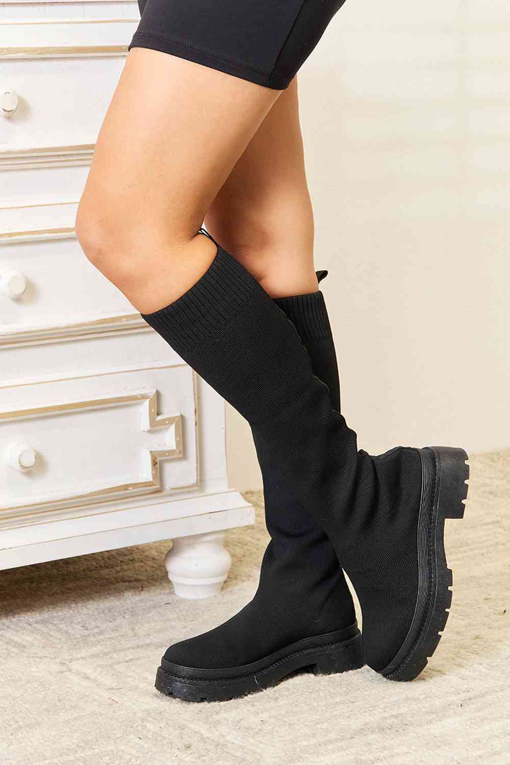 WILD DIVA Footwear Knee High Platform Sock Boots free shipping -Oh Em Gee Boutique