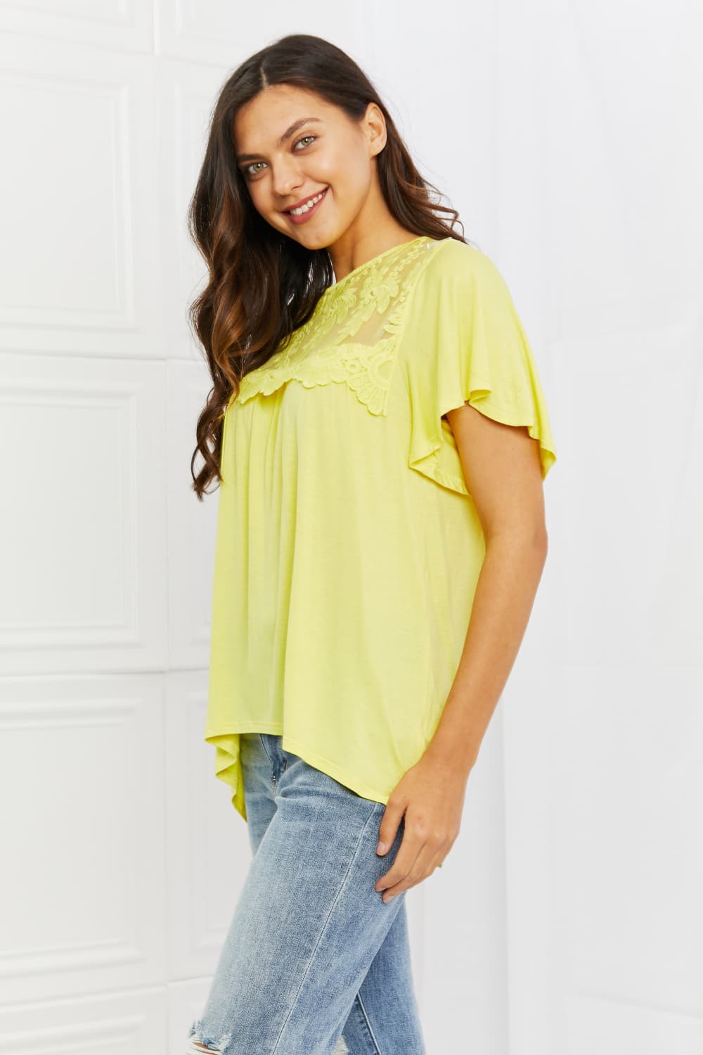 Culture Code Ready To Go Full Size Lace Embroidered Top in Yellow Mousse free shipping -Oh Em Gee Boutique