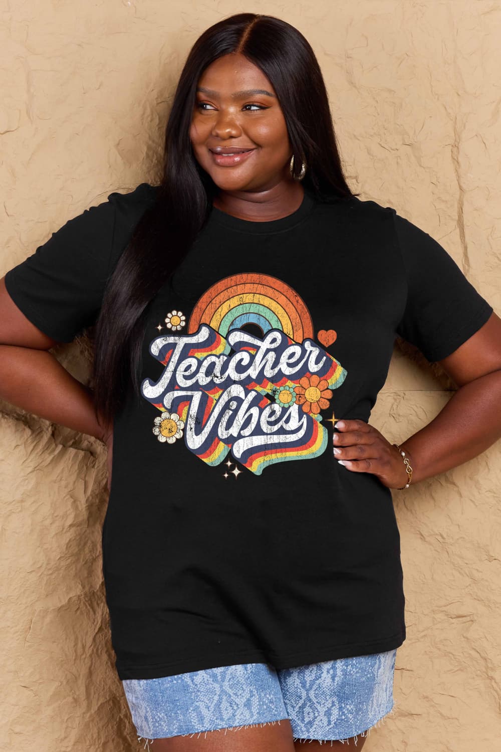 Simply Love Full Size TEACHER VIBES Graphic Cotton T-Shirt free shipping -Oh Em Gee Boutique