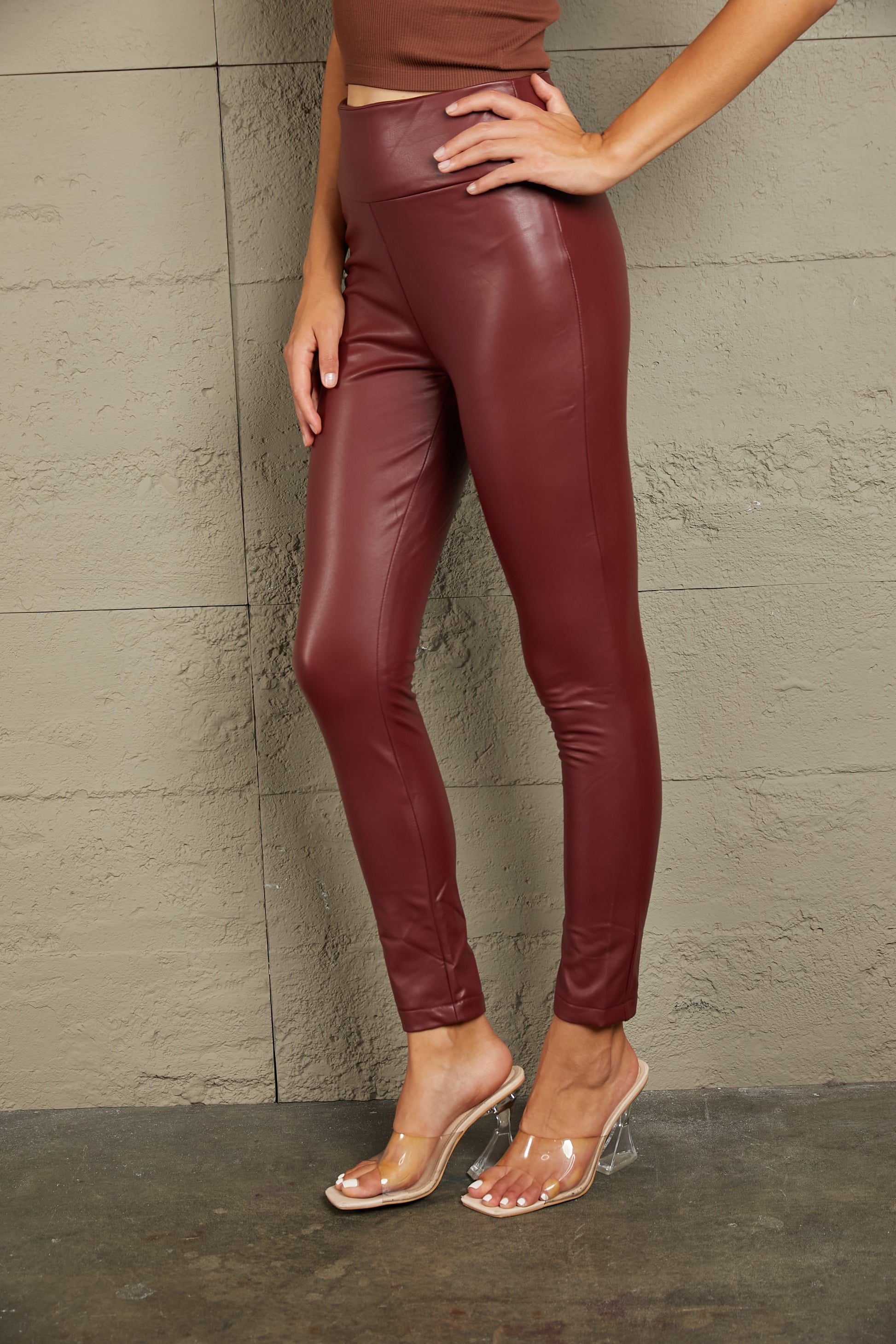 Double Take PU High Waist  Straight Pants free shipping -Oh Em Gee Boutique
