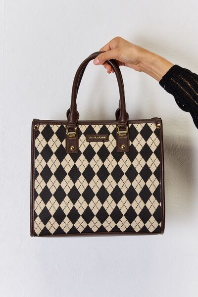 David Jones Argyle Pattern PU Leather Handbag free shipping -Oh Em Gee Boutique