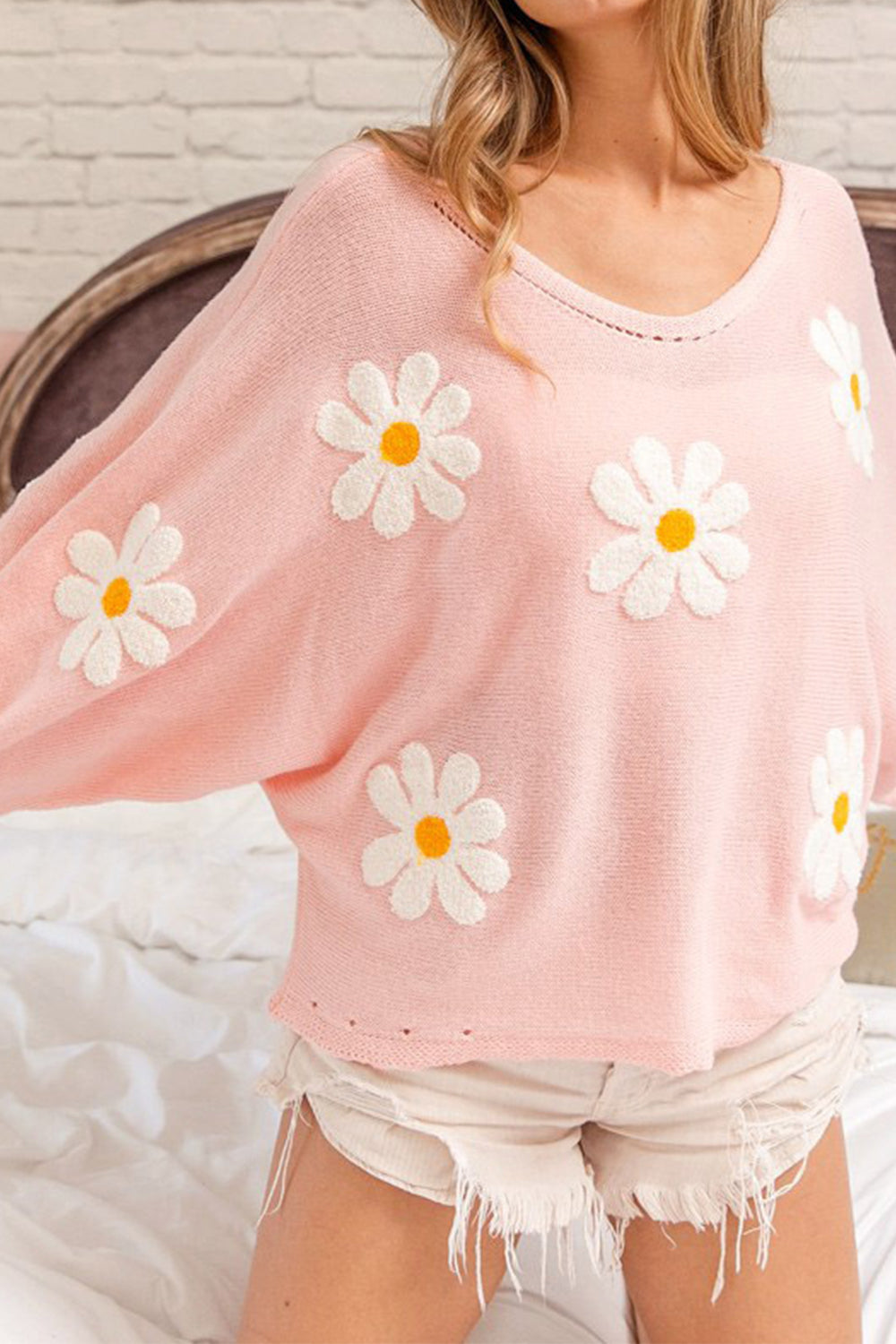 Flower Pattern Long Sleeve Sweater free shipping -Oh Em Gee Boutique