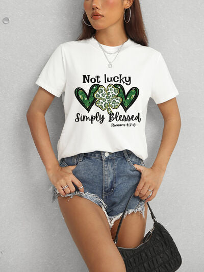 Lucky Clover Round Neck Short Sleeve T-Shirt free shipping -Oh Em Gee Boutique