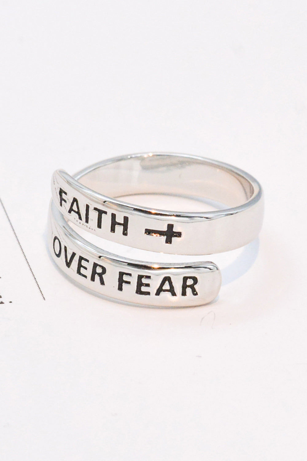925 Sterling Silver FAITH OVER FEAR Bypass Ring free shipping -Oh Em Gee Boutique