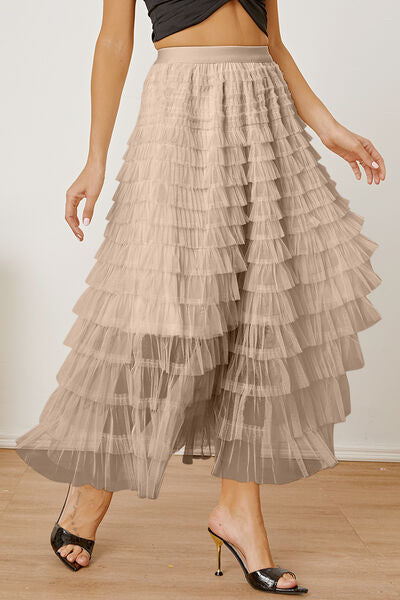 Ruched High Waist Tiered Skirt free shipping -Oh Em Gee Boutique