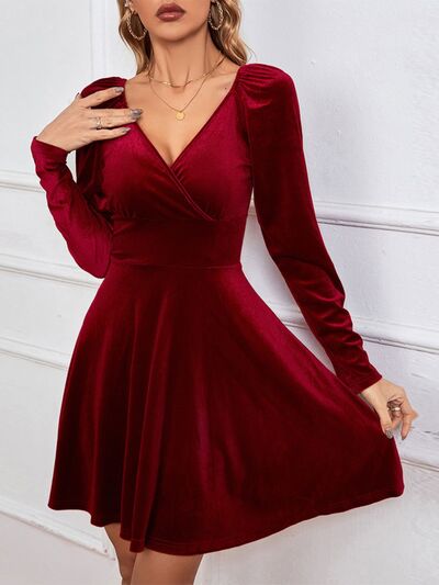 Surplice Long Sleeve Mini Dress free shipping -Oh Em Gee Boutique