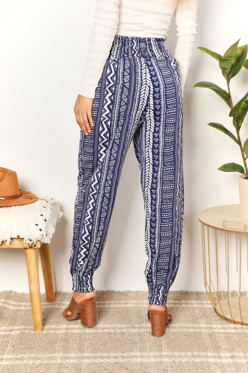 Double Take Geometric Print Tassel High-Rise Pants free shipping -Oh Em Gee Boutique