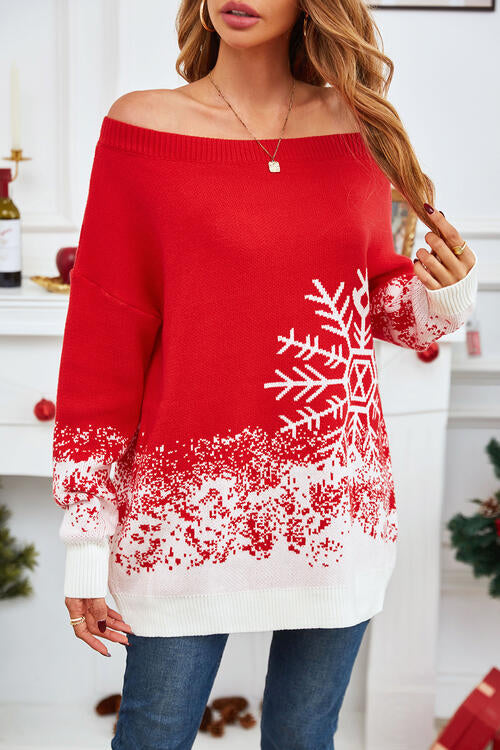 Off-Shoulder Long Sleeve Sweater free shipping -Oh Em Gee Boutique
