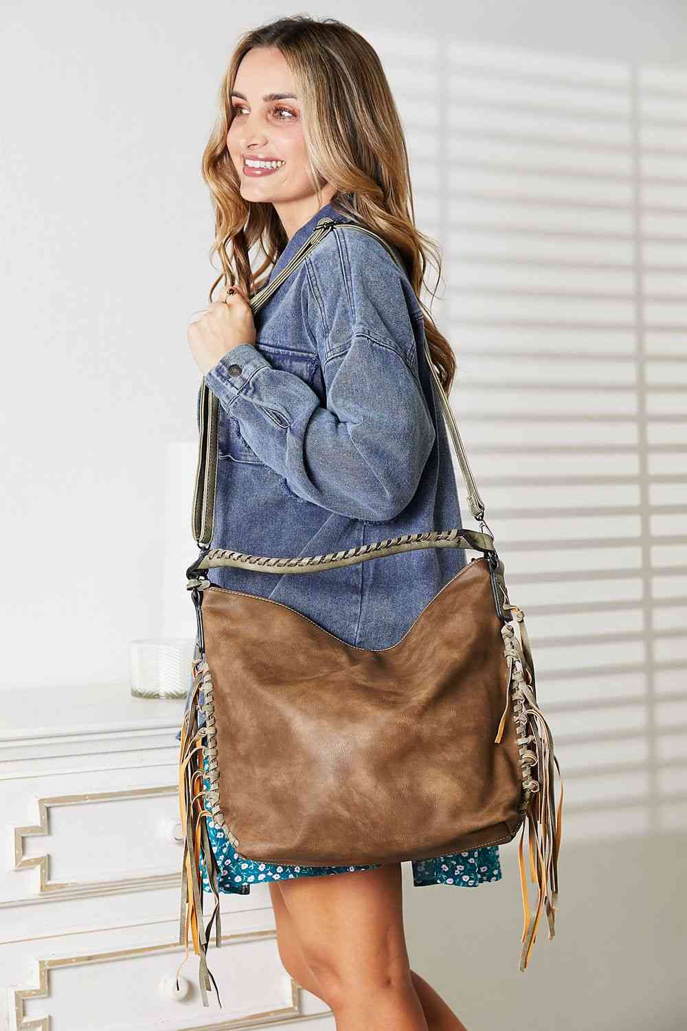 SHOMICO PU Leather Fringe Detail Shoulder Bag free shipping -Oh Em Gee Boutique