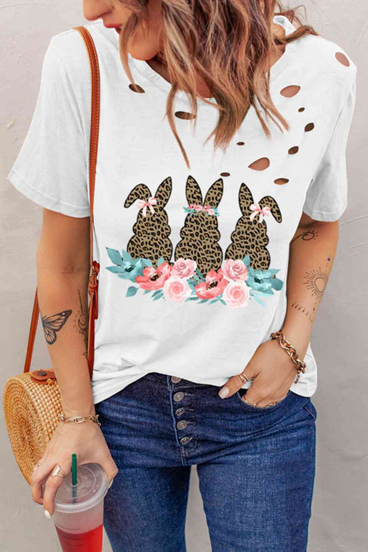 Easter Bunny Graphic Distressed Tee Shirt free shipping -Oh Em Gee Boutique