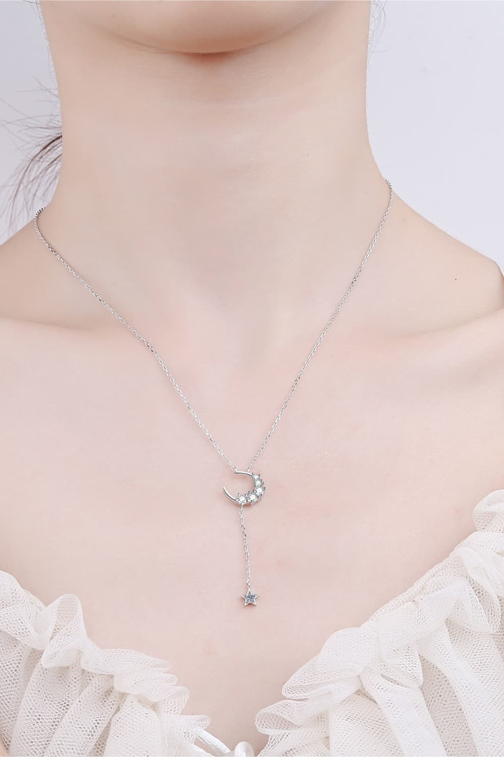 Star & Moon Moissanite Necklace free shipping -Oh Em Gee Boutique