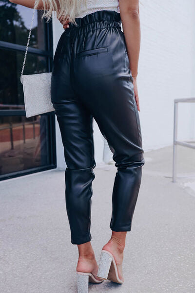 High Waist PU Leather Cropped Pants free shipping -Oh Em Gee Boutique