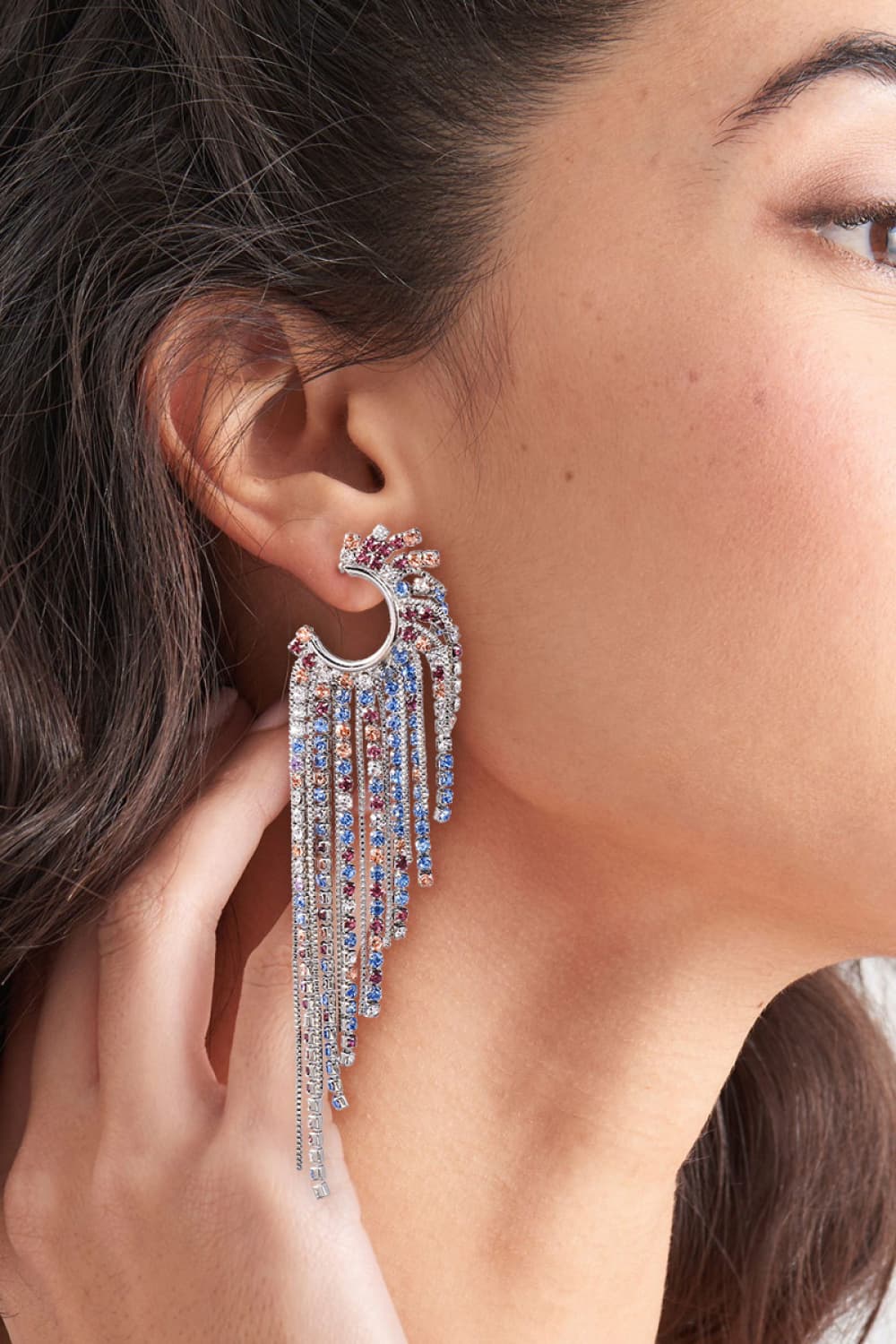 Fringed Rhinestone Zinc Alloy Dangle Earrings free shipping -Oh Em Gee Boutique