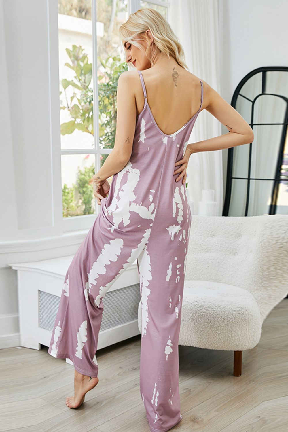 Tie-Dye Spaghetti Strap Jumpsuit with Pockets free shipping -Oh Em Gee Boutique