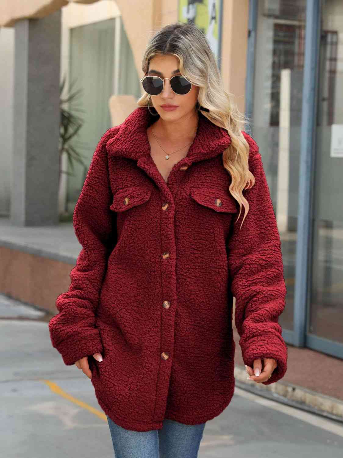 Button Down Collared Coat free shipping -Oh Em Gee Boutique