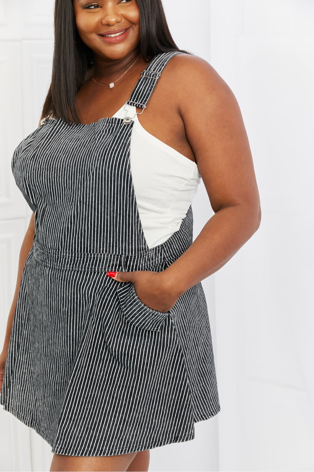 White Birch To The Park Full Size Overall Dress in Black free shipping -Oh Em Gee Boutique