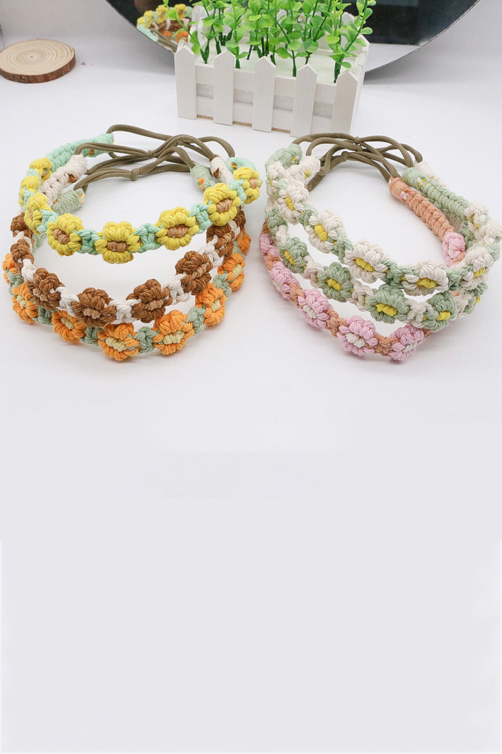 Assorted 2-Pack In My Circle Daisy Macrame Headband, Boho Chic free shipping -Oh Em Gee Boutique