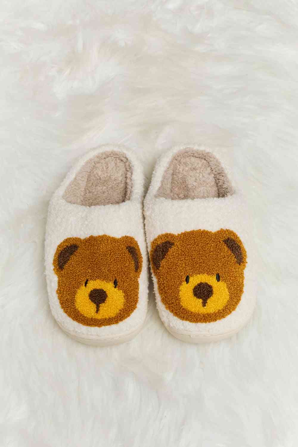 Melody Teddy Bear Print Plush Slide Slippers free shipping -Oh Em Gee Boutique