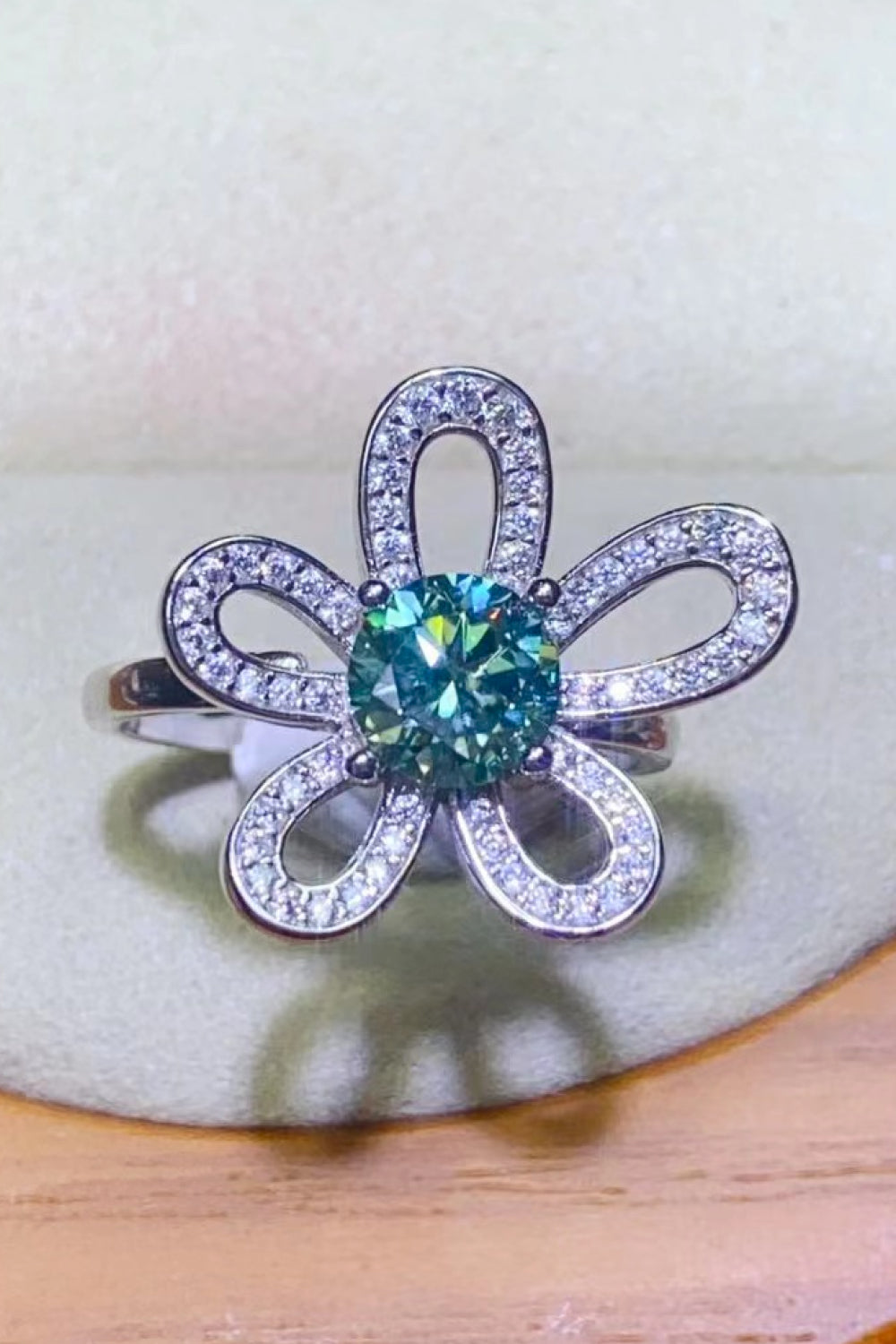 1 Carat Moissanite Flower Shape Open Ring free shipping -Oh Em Gee Boutique