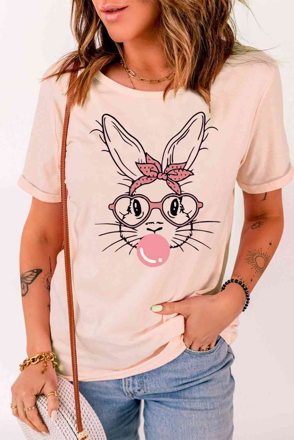 Rabbit Graphic Easter Tee Shirt free shipping -Oh Em Gee Boutique